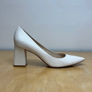 Marc Fisher Zala Block Heel Pointy Toe Pump, Bone Leather Size 11